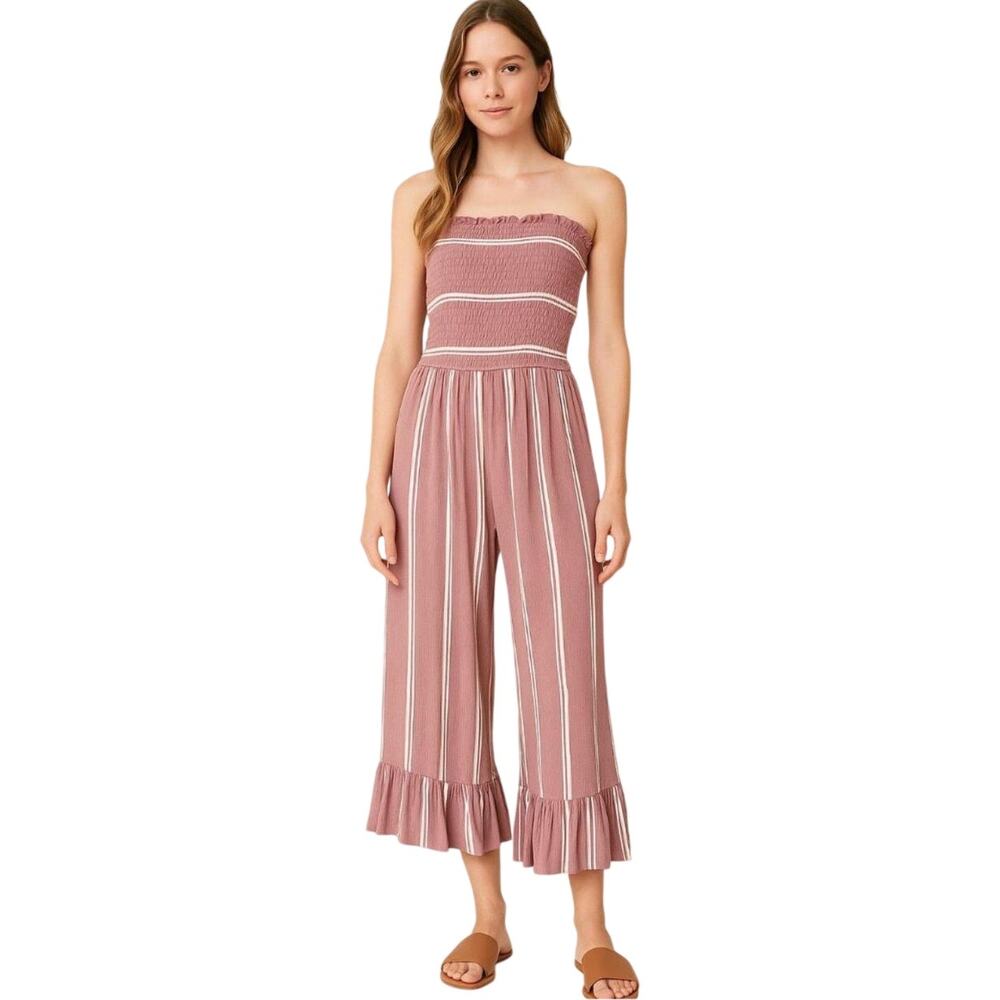 NWT Altar'd State‎ cropped jumpsuit stropped smocked wide leg women's medium